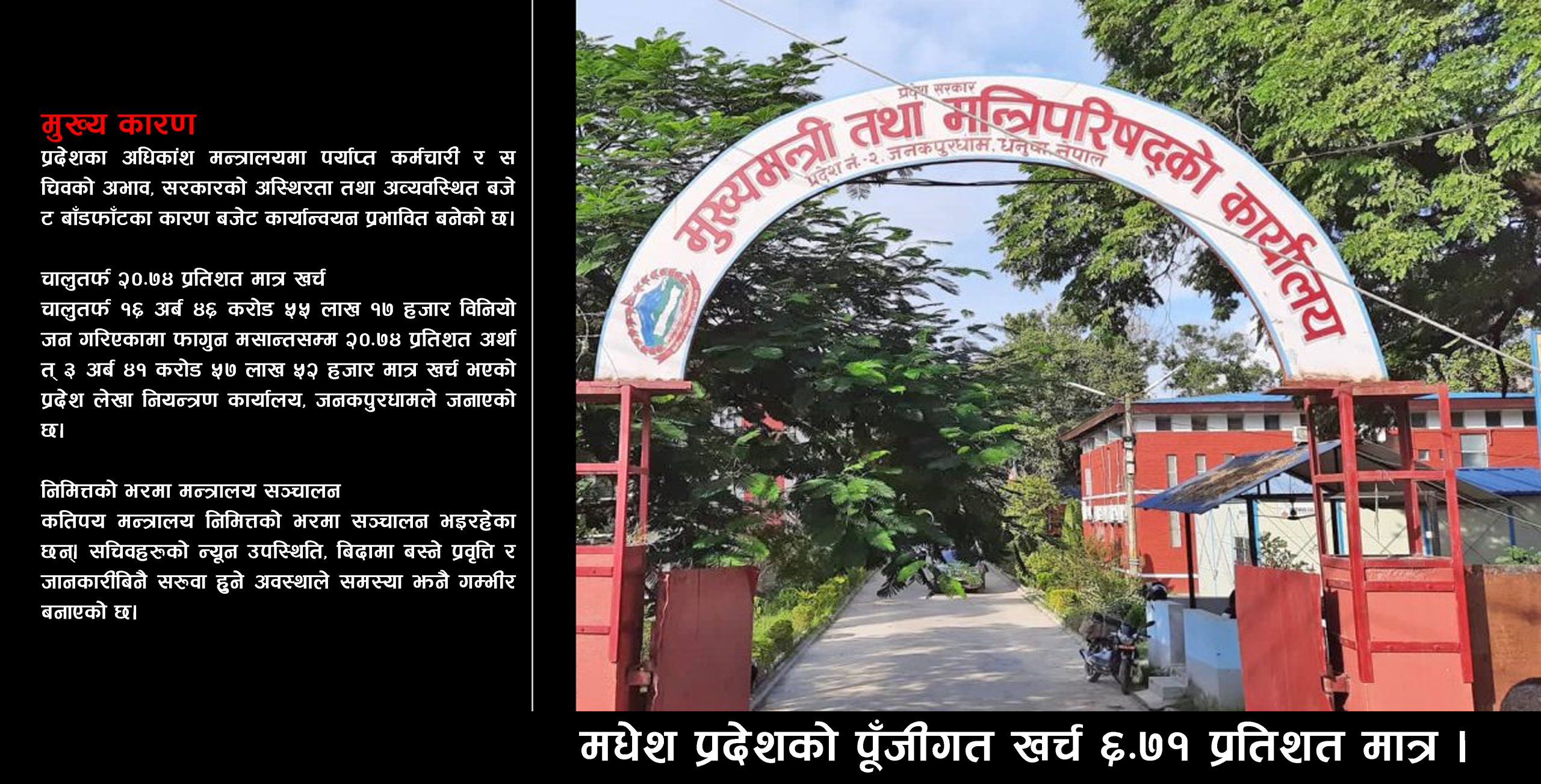 मधेश प्रदेशको पूँजीगत खर्च ६.७१ प्रतिशत