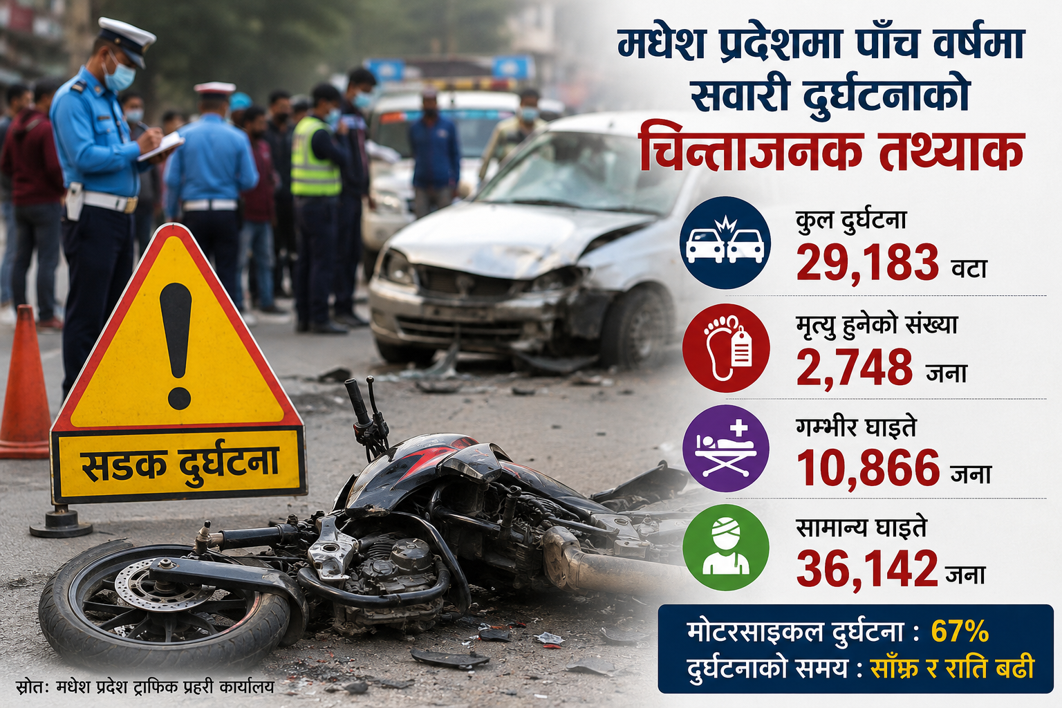 मधेशमा पाँच वर्षमा २९हजार बढी सवारी दुर्घटना २७ सयको मृत्यु
